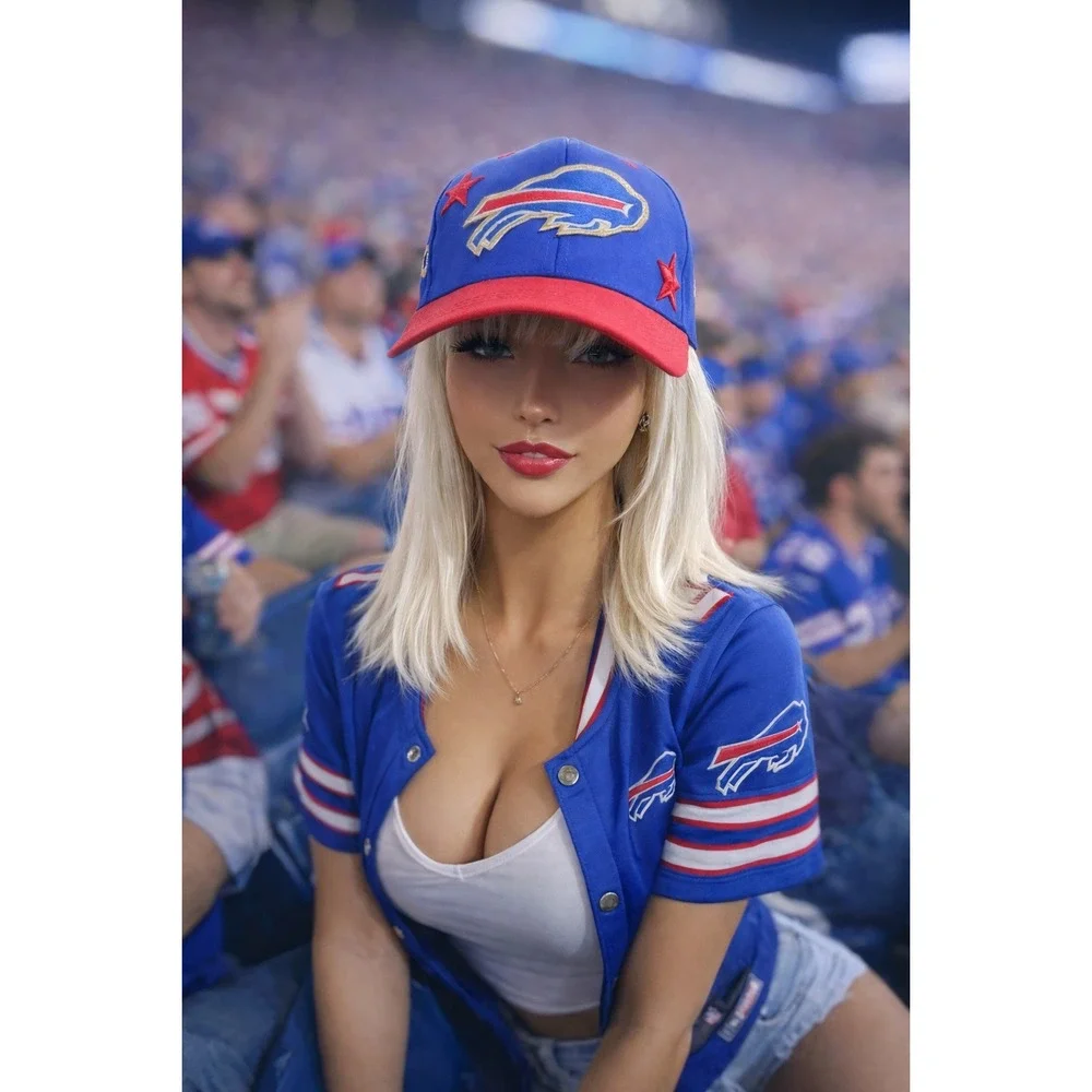 Buffalo Bills Hat Blue Red Baseball Cap Embroidered Logo‎ Gold Glitter Script